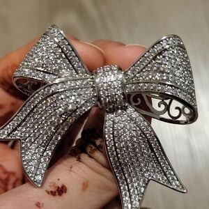 Pavé Crystal Bow Brooch - Silver Tone
